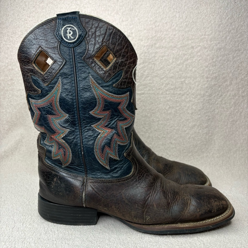 Tony Lama 3R Square Toe Western Cowboy Boots Men’s 8 Brown & Black Leather Rodeo